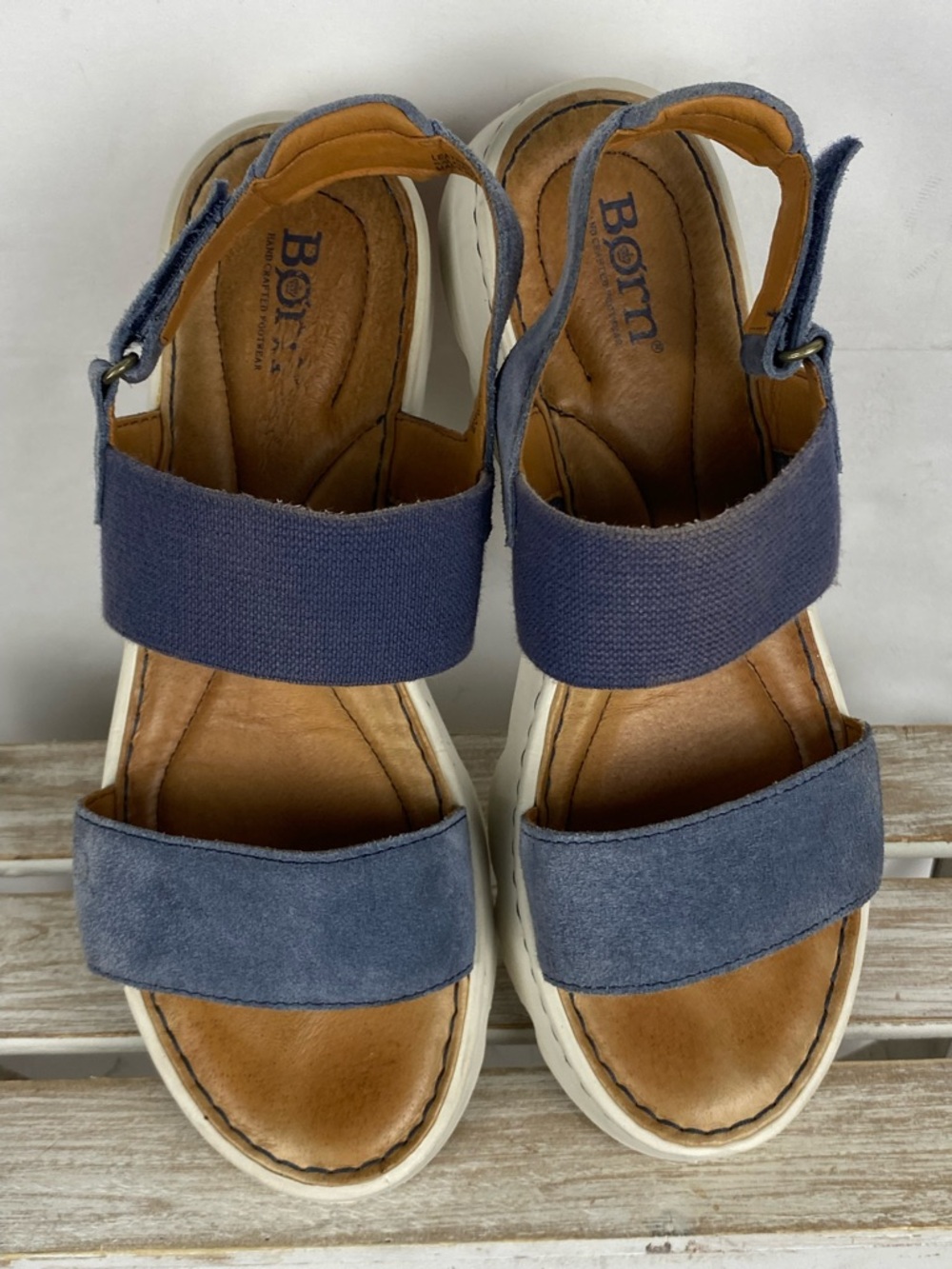 Born Navy Suede and Elastic Strap Platform Sandals - Picture 6 of 11